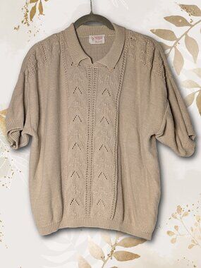 Beldoch Popper late 70s Vintage Knit Pointelle Chevron Pattern Polo